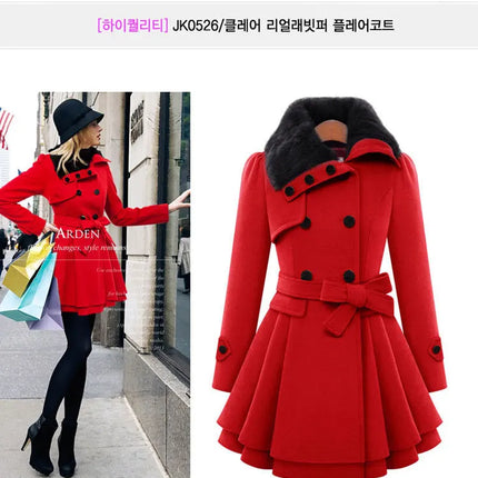 women woolen coat 2026 New fitted mid-length woolen coat double-breasted thickened overcoat + belt women's clothing