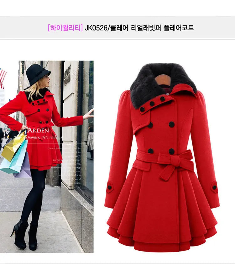 women woolen coat 2026 New fitted mid-length woolen coat double-breasted thickened overcoat + belt women's clothing
