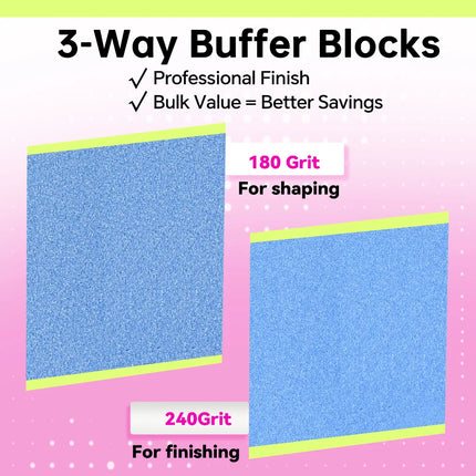 24/48PCS Nail Buffer Blocks 180/180/240 Grit Professional Salon 3 Way Blue Buffing Blocks for Manicure