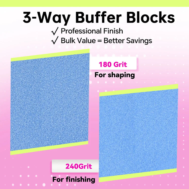 24/48PCS Nail Buffer Blocks 180/180/240 Grit Professional Salon 3 Way Blue Buffing Blocks for Manicure