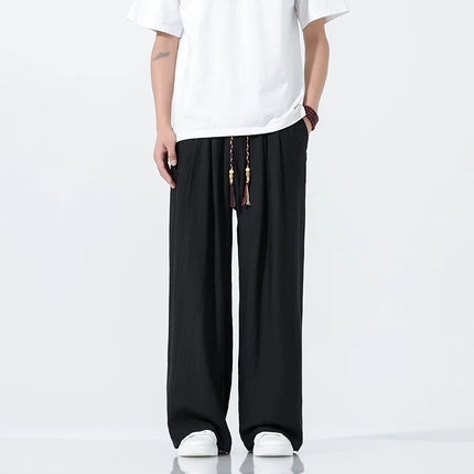 Pantaloni da Uomo a Gamba Dritta Estivi in Seta Ghiacciata, Pantaloni a Gamba Larga Freschi, Nuovi Arrivi di Tendenza, Traspiranti, Stile Cinese, Casual