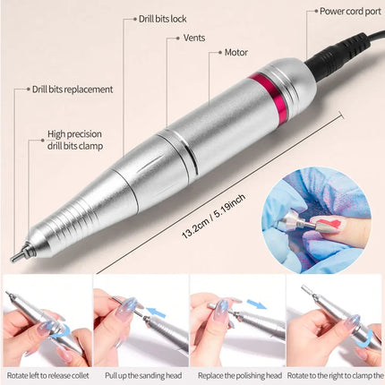 Professional Manicure Pedicure Nail Art Tool Electric Nail Drill High Rotation Speed Quick Nail Grinding Surface Polisher