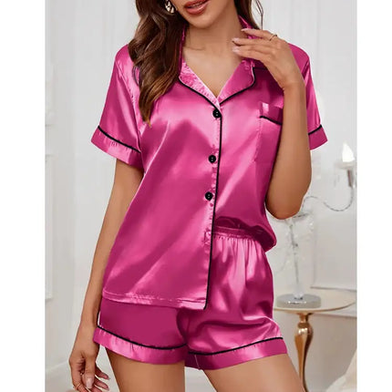 Pigiama da donna in raso di seta estivo Set Top e pantaloncini abbottonati 2 pezzi indumenti da notte colletto dentellato indumenti da notte Loungewear per le donne platinumshop