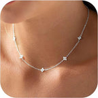 925 Silver Plated Four-leaf Flower Zircon Chain Necklace for Women Luxury Collar Charm Clover Necklaces 2025 Trend Jewelry PlatiNum