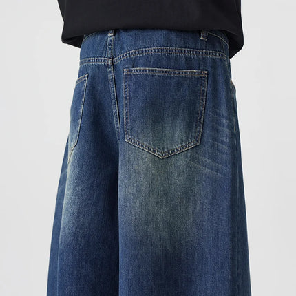 Pantaloncini Seven-Five in denim non elastico da uomo, vestibilità ampia, vestibilità ampia, versatile, stile semplice, casual