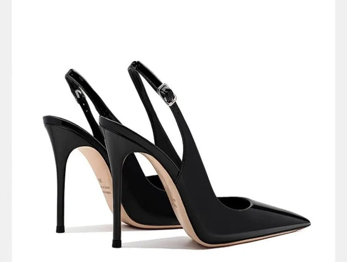 Sexy high-heeled sandals with pointed tips and elegant  summer patent leather strappy fashionable party women's shoes PlatiNum