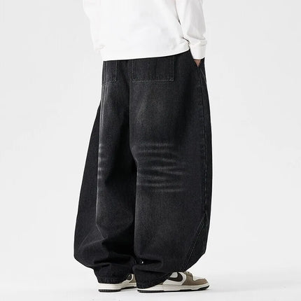 Pantaloni a gamba larga in denim Pantaloni casual alla moda da uomo Pantaloni larghi a lanterna Hip Hop Jeans streetwear Pantaloni elastici in vita maschile oversize