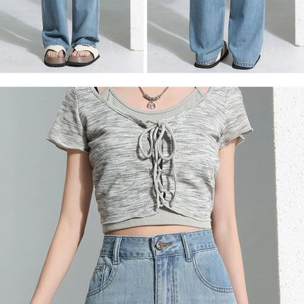 Jeans da donna in seta ghiaccio, nuovi, estivi 2026, in denim sottile e morbido, a gamba dritta e larga, modello baggy, versatili, blu ﻿