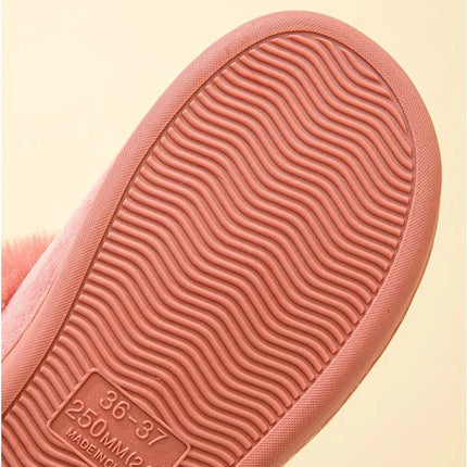Thick Sole Winter Plush Slippers Cozy Faux Rabbit Fur Indoor House Shoes for Women & Men Couple Matching Slides with Closed Back