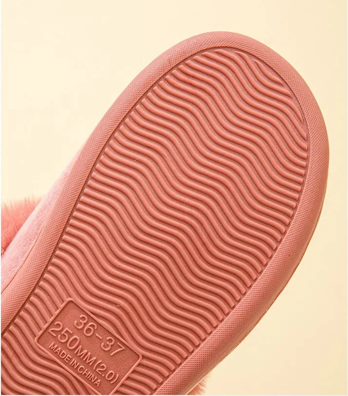 Thick Sole Winter Plush Slippers Cozy Faux Rabbit Fur Indoor House Shoes for Women & Men Couple Matching Slides with Closed Back