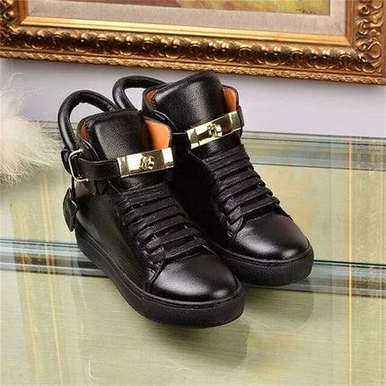 Women’s Genuine Cow Leather Flat Ankle Boots Stone Pattern Black High with Lace Sneakers Designer With Lock Luxury Brands Shoes