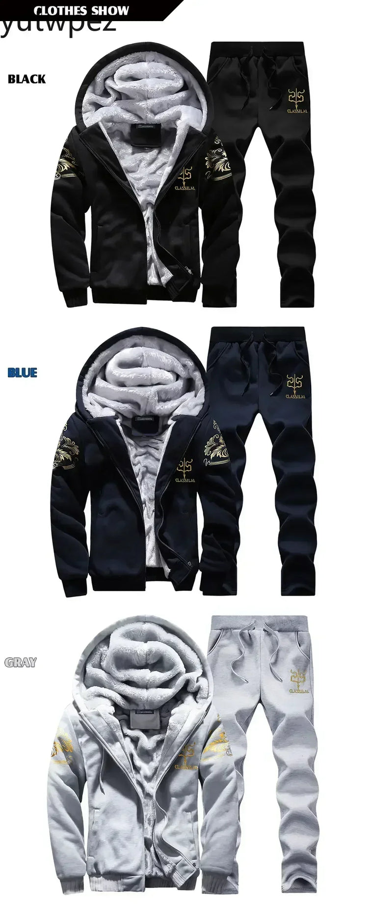 M-6XL Men's Winter 2 Piece Tracksuit Set, Thickened Warm Hooded Coat & Sweater, Outdoor Hiking Cycling Camping Running Outerwear