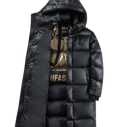 -30 ℃ Cold-proof Long Down Jacket Men's Light Luxury Black Gold Lightweight 95% Goose Down Jacket Unisex Winter Warm Hooded Coat PlatiNum