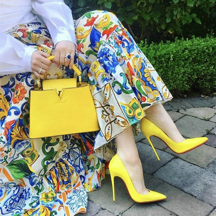 Tacchi altissimi personalizzati multicolori da 12 cm, pelle verniciata bianca nuda, suola rossa sexy, scarpe sottili a punta per ordine singolo platinumshop