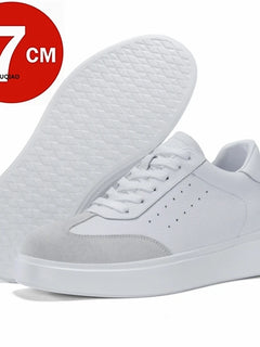 7CM Invisible Height Elevator Shoes for Men Breathable Comfort Leather Casual Sneakers Thick Platform Sole Lace Up Lift Sports