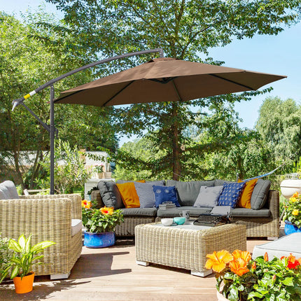 Weather-resistant crank parasol 3 m x 3 m x 2.5 m in steel and coffee-coloured polyester