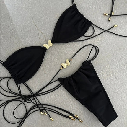 Bikini sexy 2024 Costume da bagno per donna Costumi da bagno a farfalla Bikini brasiliano Set Biquini Costumi da bagno femminili Costumi da bagno neri a fascia platinumshop