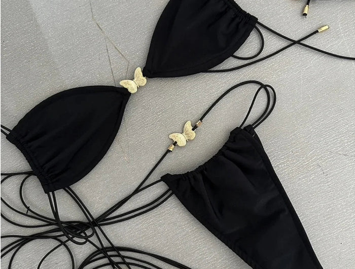 Bikini sexy 2024 Costume da bagno per donna Costumi da bagno a farfalla Bikini brasiliano Set Biquini Costumi da bagno femminili Costumi da bagno neri a fascia platinumshop