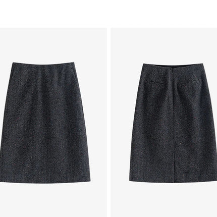 TOYOUTH Women Midi Skirts 2025 Winter NewAsymmetric Dark Gray Speckled Wool Blend Office Pencil Midi Skirt PlatiNum