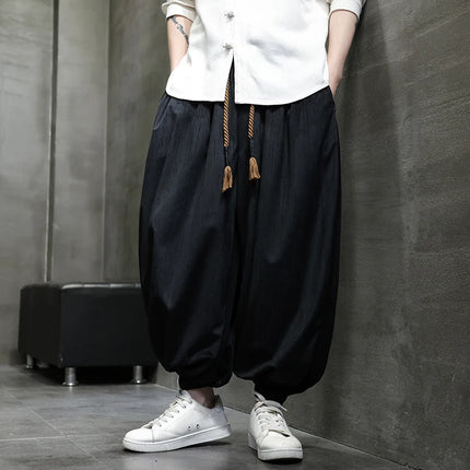 Pantaloni a gamba larga da uomo Pantaloni larghi in vita elastica da uomo Streetwear Stili giapponesi Pantaloni casual Pantaloni lunghi oversize vintage solidi