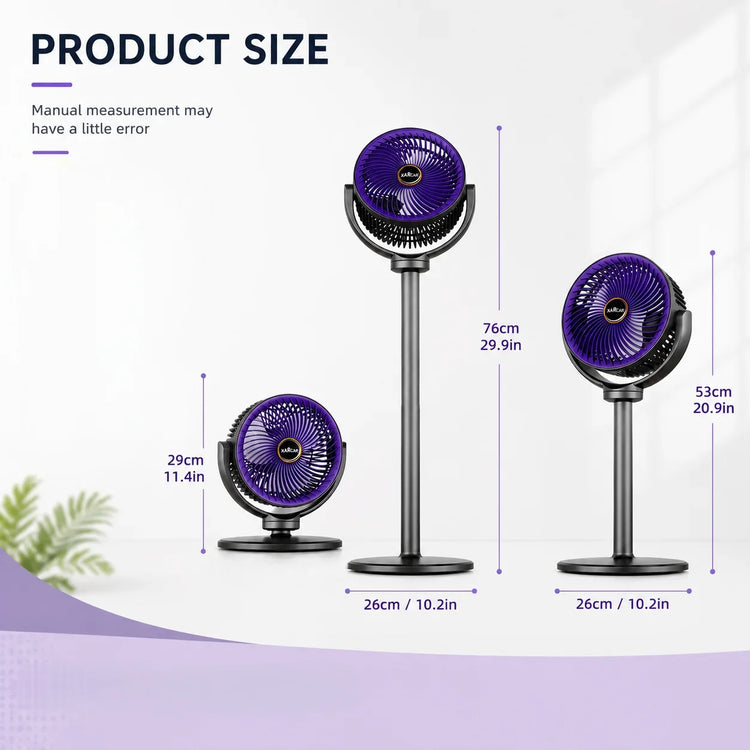 Ventilatore Turbo 3-in-1 per Circolazione d'Aria Domestica, Ventilatore da Terra e da Tavolo Retrattile con Telecomando, Ventilatore Portatile per Ufficio e Camera da Letto