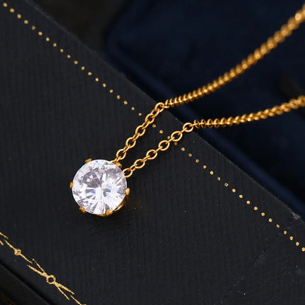 E.B.belle  Stainless Steel PVD Plated 3A Zircon Stone Crown Pendant Necklace Ladies Minimalist Weddng Party Crystal Necklace PlatiNum