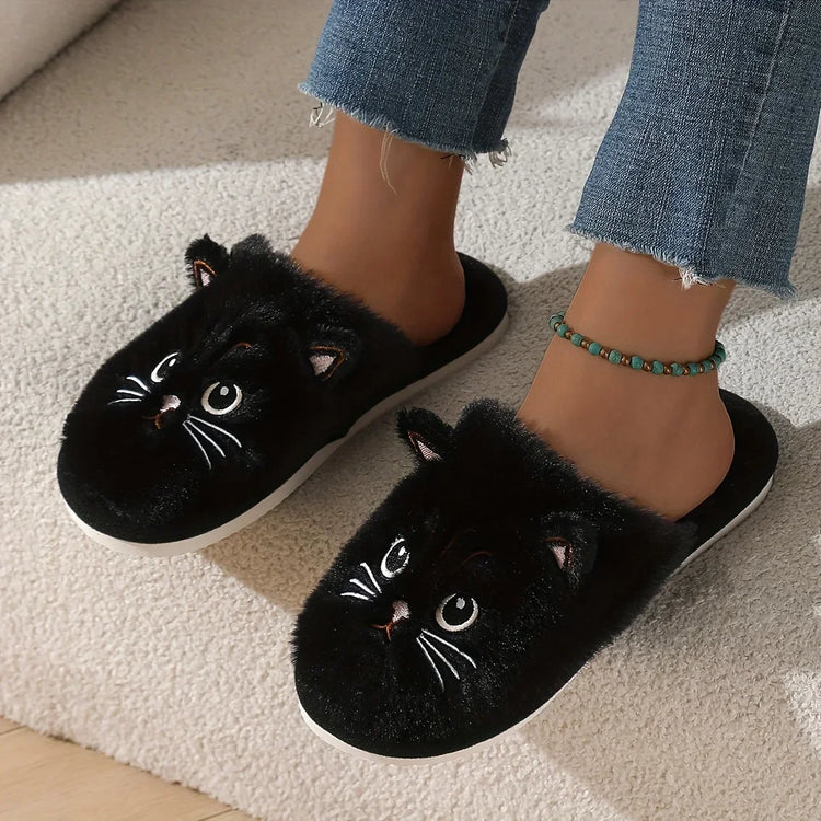 Womens Fuzzy Cat Slippers Winter Warm Cozy Indoor House Shoes With Soft Non Slip EVA Sole Cute Animal Design For Home Use
