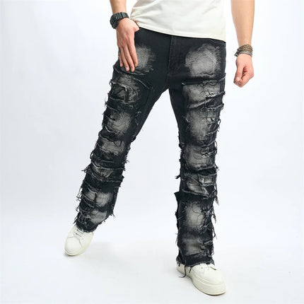 Denim Pants Men Ripped Distressed Washed Fashion Designer Male Denim Trousers Street Style Men's Slim Biker Jeans PlatiNum