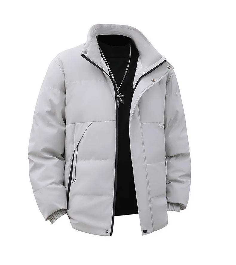 Winter Stand Collar Down Jacket Men Warm Plush Cotton Clothes Comfortable Versatile Parkas Thickened Fleece Lined Puffer Jackets
