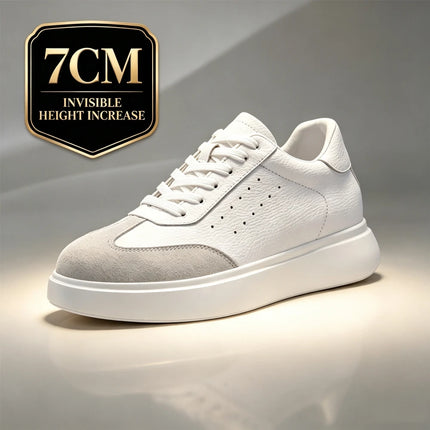 7CM Invisible Height Elevator Shoes for Men Breathable Comfort Leather Casual Sneakers Thick Platform Sole Lace Up Lift Sports
