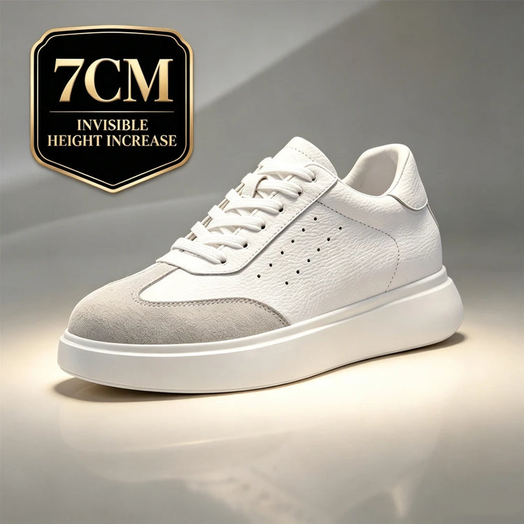 7CM Invisible Height Elevator Shoes for Men Breathable Comfort Leather Casual Sneakers Thick Platform Sole Lace Up Lift Sports