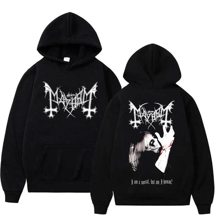 Death Black Metal Mayhem Print Hoodie Men Women Vintage Casual Hooded Tracksuit Male Fashion Gothic Rock Oversized Streetwear PlatiNum