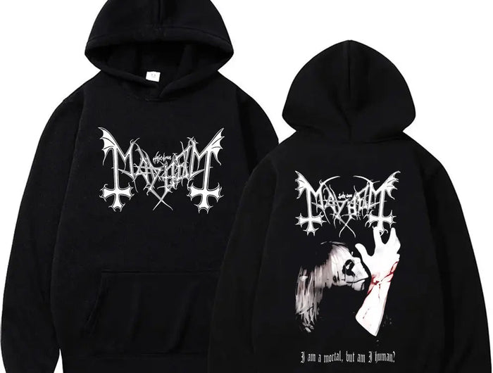 Death Black Metal Mayhem Print Hoodie Men Women Vintage Casual Hooded Tracksuit Male Fashion Gothic Rock Oversized Streetwear PlatiNum