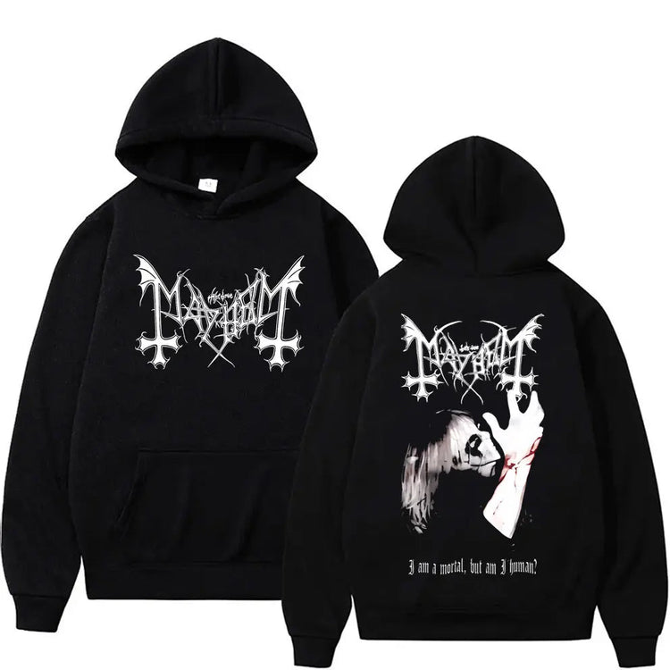 Death Black Metal Mayhem Print Hoodie Men Women Vintage Casual Hooded Tracksuit Male Fashion Gothic Rock Oversized Streetwear PlatiNum