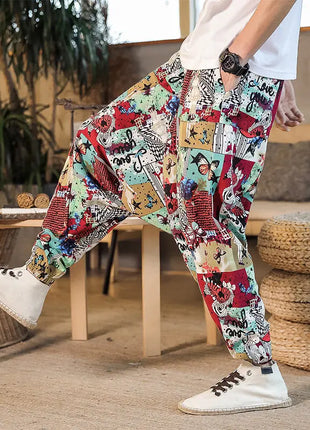 Pantaloni Harem da Uomo 2026 Stile Retrò con Stampa, Pantaloni Jogger Larghi e Comodi con Cavallo Ribassato, Stile Nepal Oversize, Pantaloni Casual da Uomo con Cavallo Ribassato