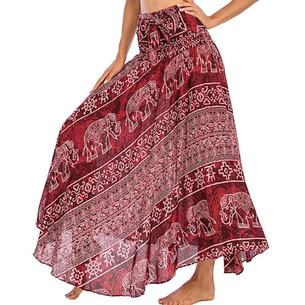 Boho Gonne Donna Rayon Beach Abito lungo Estate Bohemian Jupe Longue Femme Elastico in vita Stampa Fasciatura floreale Halter Hippie platinumshop