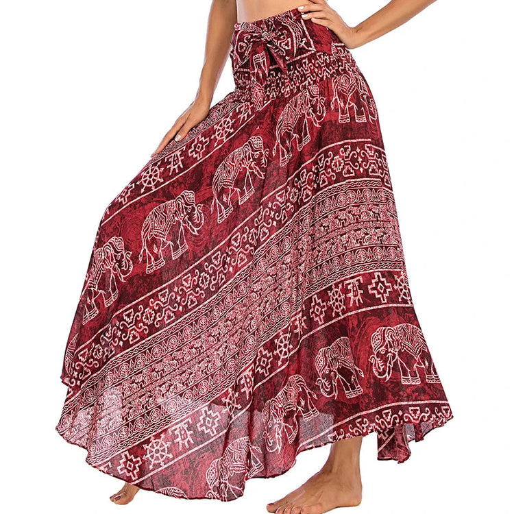 Boho Gonne Donna Rayon Beach Abito lungo Estate Bohemian Jupe Longue Femme Elastico in vita Stampa Fasciatura floreale Halter Hippie platinumshop