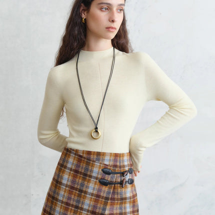 FSLE【Premium Series】German Biella Wool Autumn Super Fine Washable Seamless One-Piece Mock Neck Thermal Base Layer Shirt Women PlatiNum