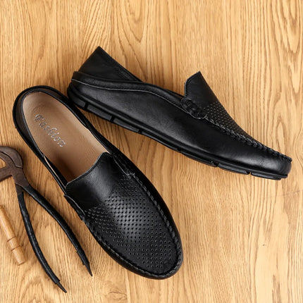 Scarpe da uomo Casual Luxury Summer Casual Leather Shoes Soft Low Platform Outdoor Light traspirante antiscivolo scarpe da guida nere