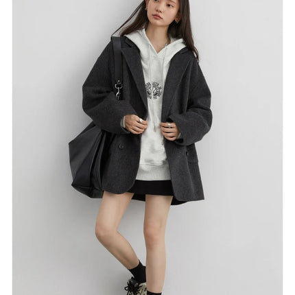 CHIC VEN Women's Woolen Coats Loose Casual Double Breasted Retro Double-sided Jacket Office Lady Outerwear Autumn Winter 2026