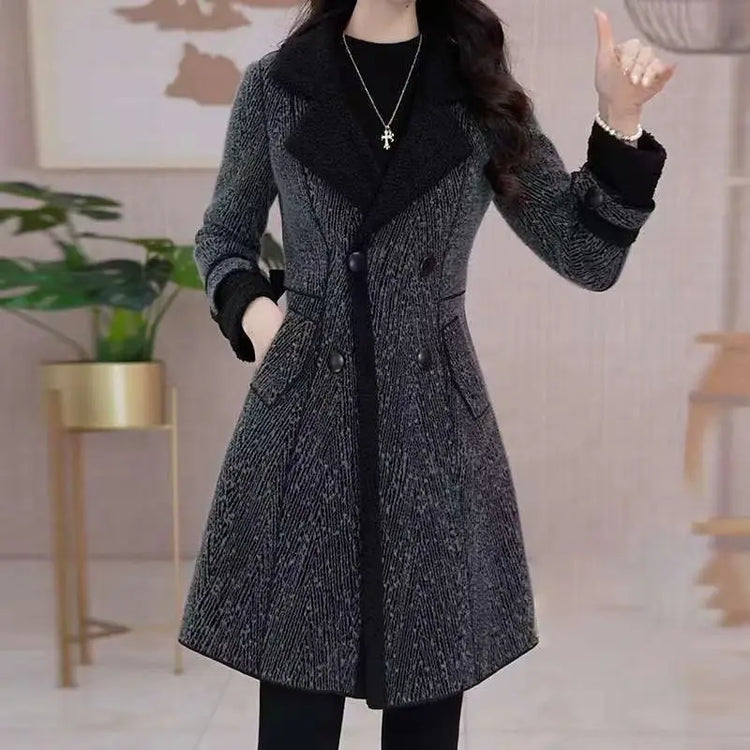 High-quality Female Woolen Coat On Both Sides 2025 Autumn And Winter New Double Sided Wear Suit Collar Woolen Coat Gray Black