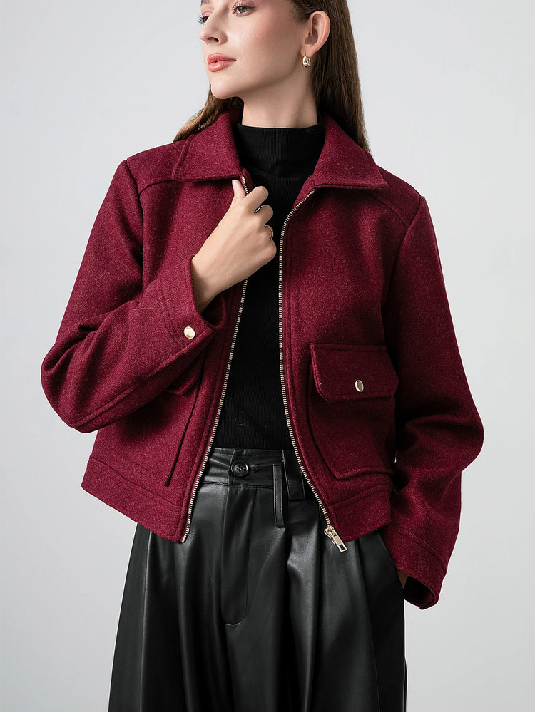 KONDALA Red Bordeaux Loose Jakcets Women Zipper Pockets Short Coats Fashion 2025 Autmn Elegant Bomer Jackets Elegant Outwears