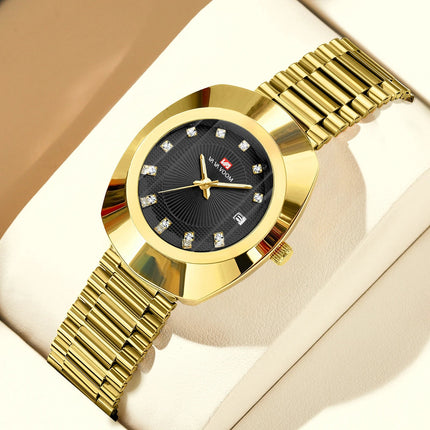 2024 nuove donne orologio ovale 34mm movimento al quarzo in acciaio inossidabile marchio di lusso acqua diamante oro nero vestito casual orologio da banchetto platinumshop