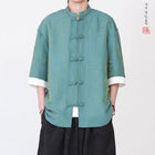 Men's Luxury Shirt with Color Shades, Short-Sleeved Jacquard, Traditional Chinese Style, Cool for Summer, in Ice Silk