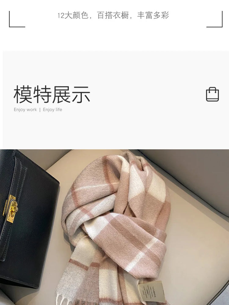 High Quality 100% Pure Wool Scarf Women Classic Chic  Autumn Winter Colorful Plaid Tassel Warm Muffler Female Thermal Shawl Lady