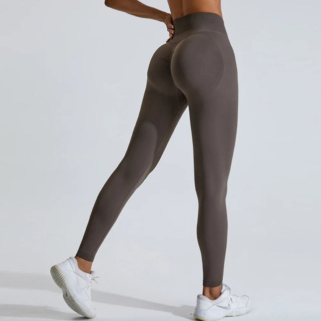 Seamless Women Solid Color High Waist Yoga Pants Sexy Hip-lifting Tight Sports Pants Women Push Up Fitness Workout Yoga Leggings PlatiNum