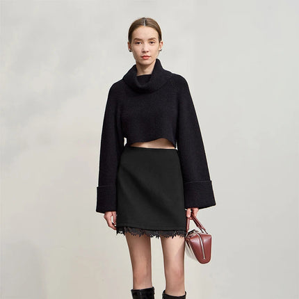 AMII Minimalist Mini Skirt 2025 Winter New Short Wool Warm Skirts For Women Patchwork Lace Casual Solid Clothing Ladies 12544125 PlatiNum