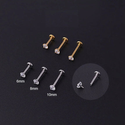 Orecchini a bottone per trago penetrante in acciaio inossidabile da 2 pezzi, orecchino per cartilagine elicoidale con labret di cristallo piccolo per gioielli per il corpo delle donne platinumshop
