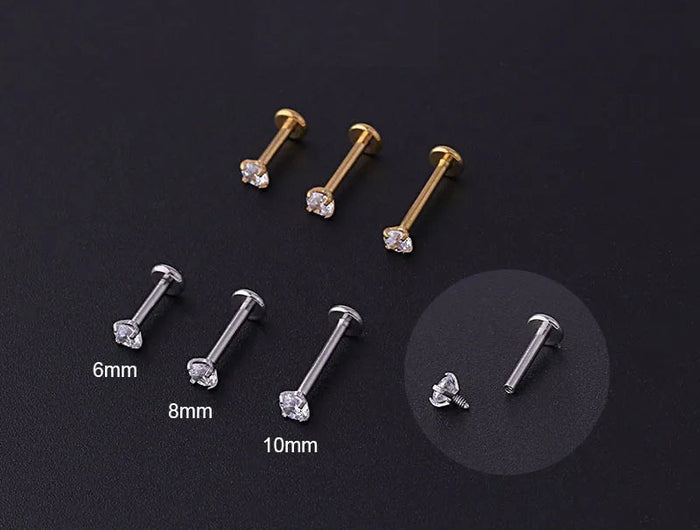 Orecchini a bottone per trago penetrante in acciaio inossidabile da 2 pezzi, orecchino per cartilagine elicoidale con labret di cristallo piccolo per gioielli per il corpo delle donne platinumshop