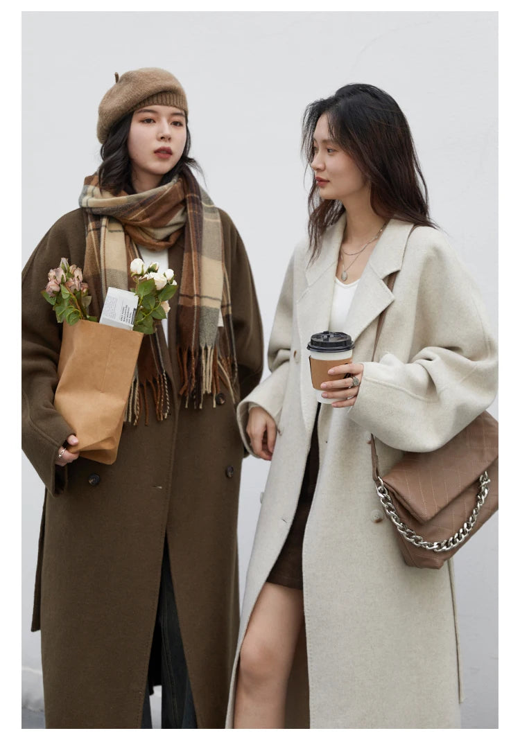 CHIC VEN Women Long Double-sided Woolen Coats Retro Loose Female Overcoat Double Breasted Ladies Windbreak Autumn Winter 2026